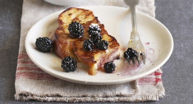 Shane Smith French toast with honey,fresh blackberries and dusted with icing sugar