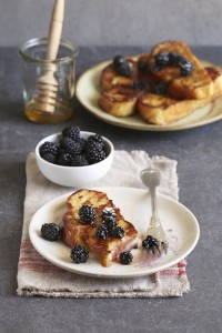 Shane Smith French toast with honey,fresh blackberries and dusted with icing sugar