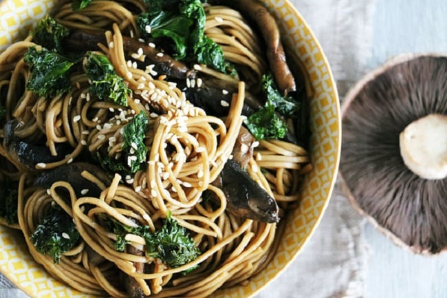 Mushroom and Kale Soba Noodles Recipe by The Tiny Vegan Kitchen