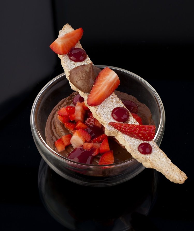 Chocolate Mousse Recipe with Strawberries and Almond Biscotti