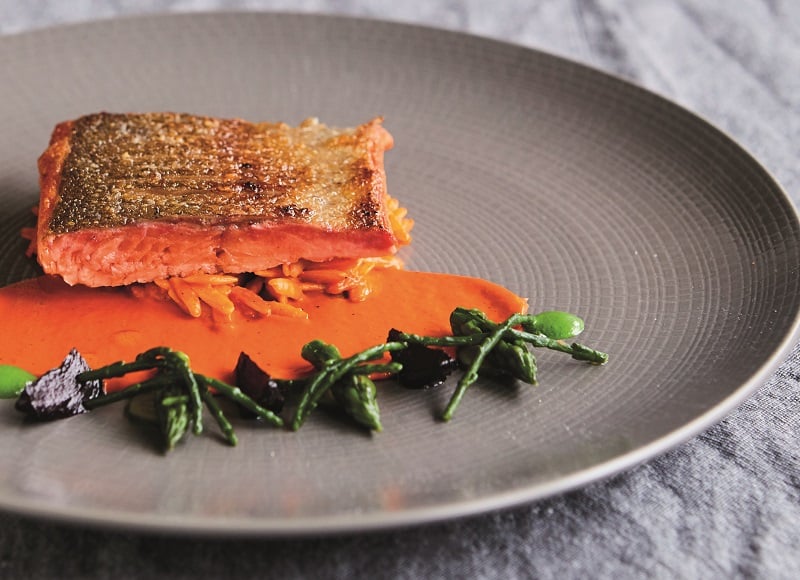 Wild Sea Trout Red Pepper Orzo and Glazed Beetroot Recipe By Chef Adrian