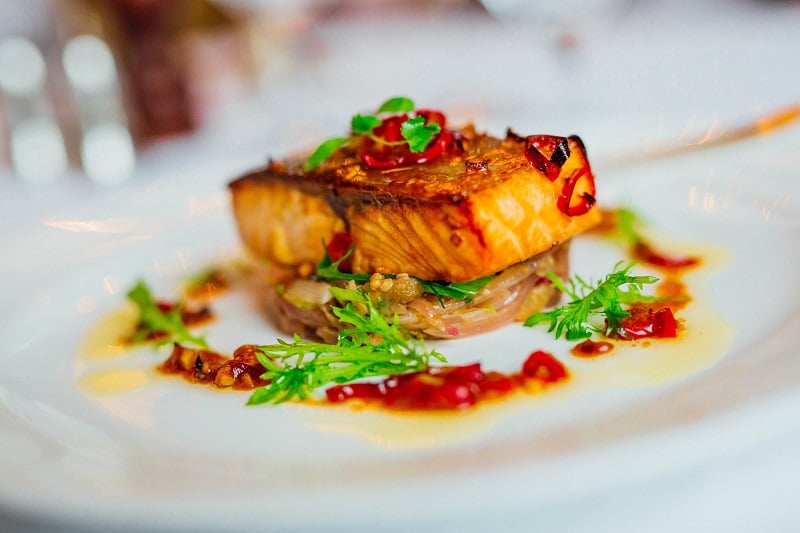 Glazed Salmon with Red Onions & Aubergines Recipe From Dromoland Castle
