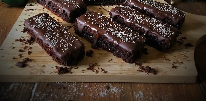 Chocolate Brownie Bars with Blueberry Chia Jam Recipe By Soulful and Healthy
